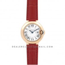 Ballon Bleu de Cartier 28mm White Dial in Gold on Red Leather Strap