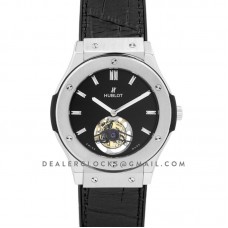 Classic Fusion Tourbillon 45mm Black Dial in Steel on Black Leather Strap