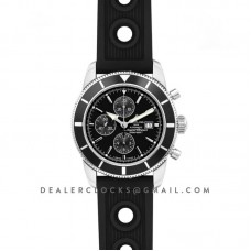 Superocean Heritage II Chronograph 46 Black Dial in Steel on Rubber Strap