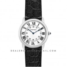 Ronde Solo de Cartier 36mm White Dial in Steel on Black Alligator Leather Strap Ronde Solo de Cartier 36mm White Dial in Steel on Black Alligator Leather Strap