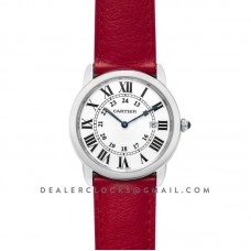 Ronde Solo de Cartier 36mm White Dial in Steel on Red Leather Strap
