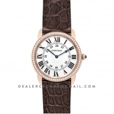 Ronde Louis Cartier Watch 36mm White Dial in Pink Gold on Brown Leather Strap