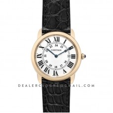 Ronde Solo de Cartier 36mm White Dial in Yellow Gold on Black Alligator Leather Strap