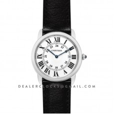 Ronde Solo de Cartier 36mm White Dial in Steel on Black Leather Strap Ronde Solo de Cartier 36mm White Dial in Steel on Black Leather Strap