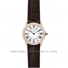 Ronde Louis Cartier Watch 29mm White Dial in Pink Gold on Brown Leather Strap