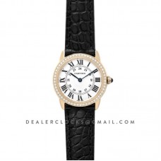 Ronde Louis Cartier Watch 29mm White Dial in Yellow Gold on Black Leather Strap