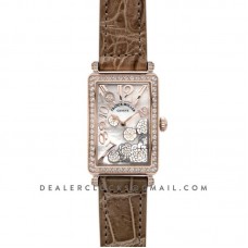Long Island Peony in Rose Gold on Brown Leather Strap
