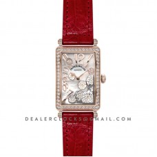 Long Island Peony in Rose Gold on Red Leather Strap
