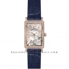 Long Island Peony in Rose Gold on Blue Leather Strap