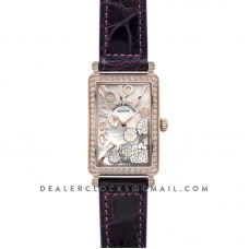 Long Island Peony in Rose Gold on Violet Leather Strap