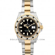 GMT Master II 116713 in Black Dial in Yellow Gold/Steel with Paved Diamond Bezel