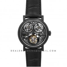 Giga Tourbillon Round Skeleton in PVD on Black Leather Strap