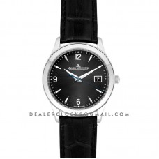 Master Control Date Black Dial in Steel on Black Leather Strap