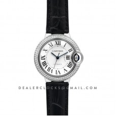 Ballon Bleu De Cartier 36mm White Dial with Diamond Bezel in Steel on Black Leather Strap