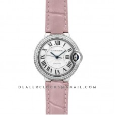 Ballon Bleu De Cartier 36mm Silver Dial with Diamond Bezel in Steel on Pink Leather Strap