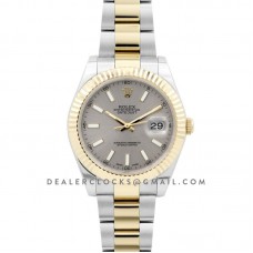Datejust II 116333 Silver Dial in Gold/Steel with Stick Markers on Oyster Bracelet