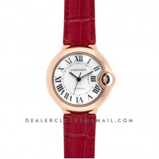 Ballon Bleu De Cartier 36mm White Dial in Pink Gold on Red Leather Strap