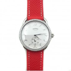Arceau Petite Steel with Diamond Bezel on Vermilion Epsom Leather Strap