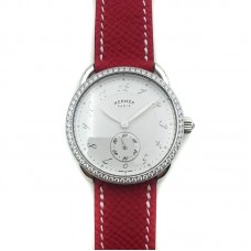 Arceau Petite Steel with Diamond Bezel on Red Epsom Leather Strap