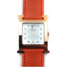 Heure H Rose Gold with Diamond Markers on Orange Fjord Leather Strap Heure H Rose Gold with Diamond Markers on Orange Fjord Leather Strap