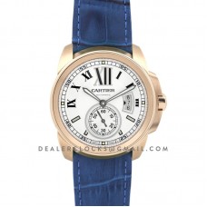 Calibre de Cartier White Dial in Rose Gold on Blue Leather Strap