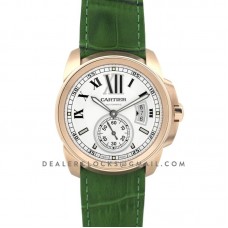 Calibre de Cartier  White Dial in Rose Gold on Green Leather Strap