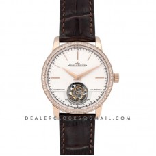 Master Grande Tradition Tourbillon Cylindrique with Diamond Bezel in Pink Gold on Brown Leather Strap