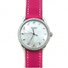 Arceau Steel with Diamond Bezel on Pink Epsom Leather Strap