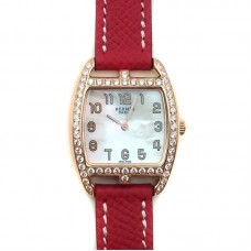 Cape Cod Tonneau Rose Gold with Diamond Bezel on Red Epsom Leather Strap