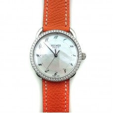 Arceau Steel with Diamond Bezel on Orange Epsom Leather Strap