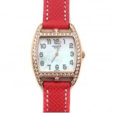 Cape Cod Tonneau Rose Gold with Diamond Bezel on Vermilion Epsom Leather Strap
