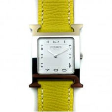 Heure H Steel with Diamond Markers on Yellow Epsom Leather Strap