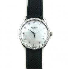 Arceau Steel with Diamond Bezel on Black Epsom Leather Strap