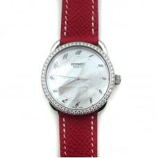 Arceau Steel with Diamond Bezel on Red Epsom Leather Strap