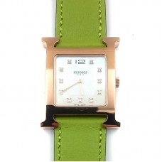 Heure H Rose Gold on Green Fjord Leather Strap