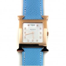 Heure H Rose Gold with Diamond Markers on Light Blue Epsom Leather Strap Heure H Rose Gold with Diamond Markers on Light Blue Epsom Leather Strap