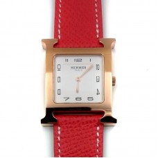 Heure H Rose Gold on Vermilion Epsom Leather Strap