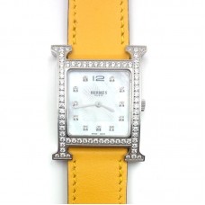 Heure H Steel with Diamond Bezel and Markers on Yellow Epsom Leather Strap Heure H Steel with Diamond Bezel and Markers on Yellow Epsom Leather Strap