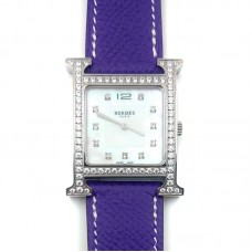 Heure H Steel with Diamond Bezel and Markers on Purple Epsom Leather Strap