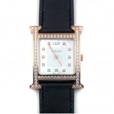 Heure H Rose Gold with Diamond Bezel and Markers on Black Fjord Leather Strap Heure H Rose Gold with Diamond Bezel and Markers on Black Fjord Leather Strap